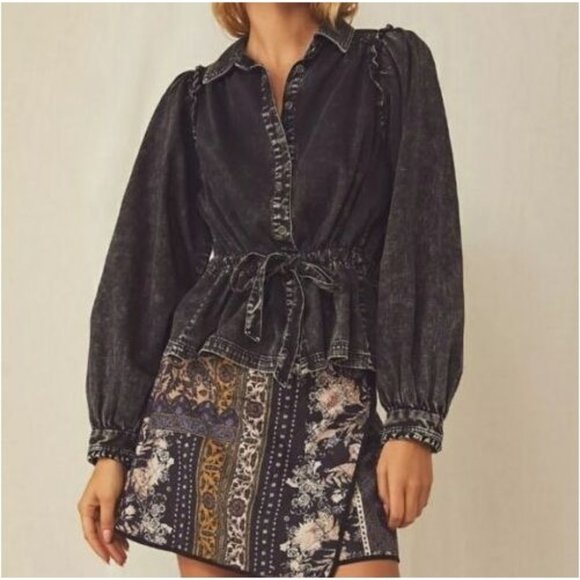 Free People Washed Black Jean Jacket - Picture 1 of 13